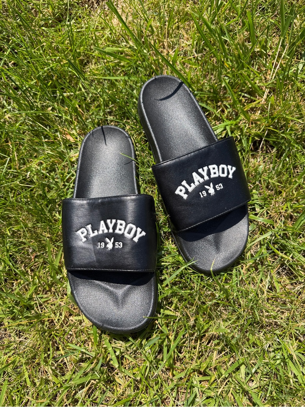 Playboy Black Slide Sandals Size 7